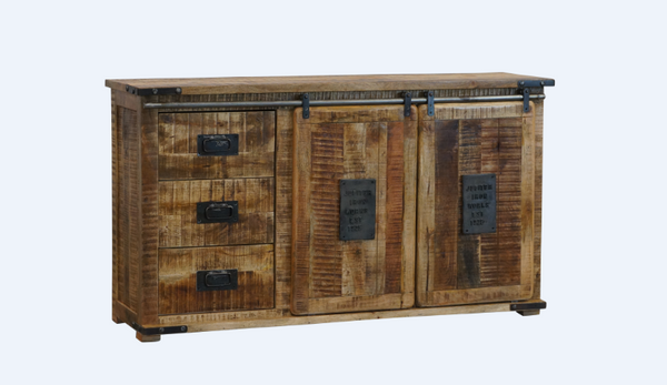 FOUNDRY BUFFET WITH 3 DRAWERS / 2 DOORS (WITH PLATE) - 900(H) X 1600(W) - RUSTIC MANGO