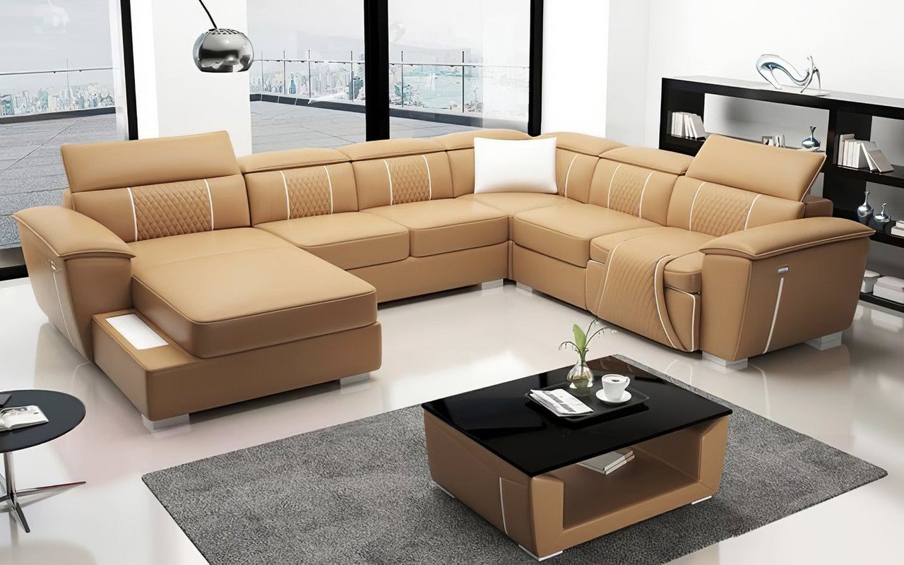 ODESSA 3R + 1R CHAISE LOUNGE SUITE( MODEL-G8048C) IN TOP GRAIN + PVC - ASSORTED COLOURS