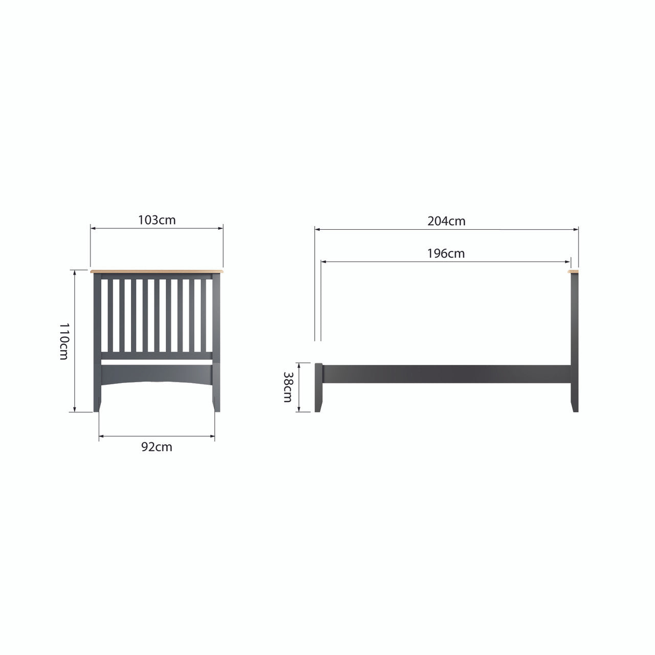 KING SINGLE EMMETT BED (GA-30-G) - 1100(H) x 2040(W) x 1030(D) - GREY / LIGHT OAK (2 TONE)