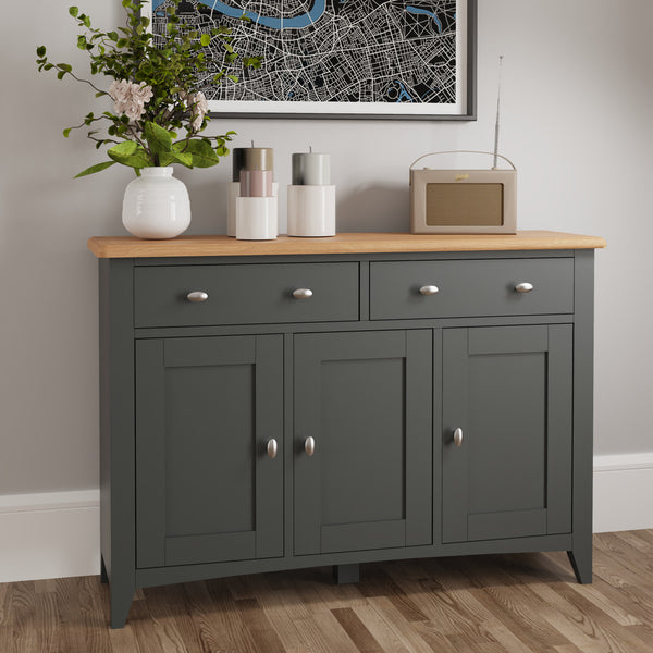 EMMETT (GA-3DS-G) 3 DOOR / 2 DRAWER BUFFET / SIDEBOARD - 850(H) x 1300(W) x 400(D) - GREY / LIGHT OAK (2 TONE)