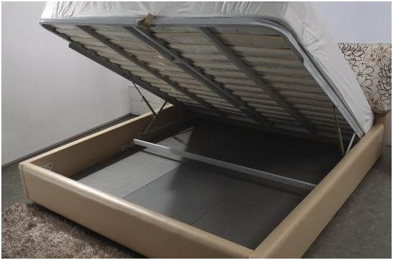 QUEEN HUGO LEATHERETTE BED (A9082) WITH GAS LIFT UNDERBED STORAGE - ASSORTED COLOURS