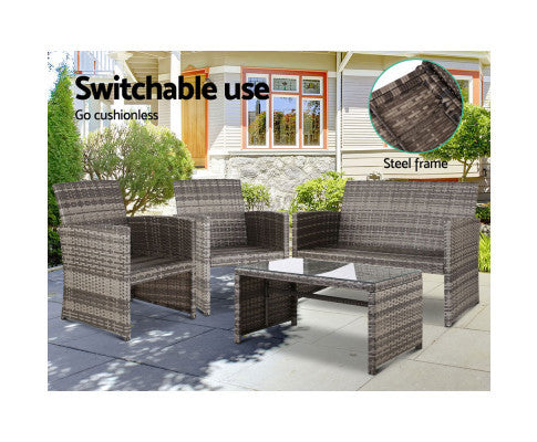 NORMA 4 PIECE OUTDOOR RATTAN LOUNGE SETTING - GREY