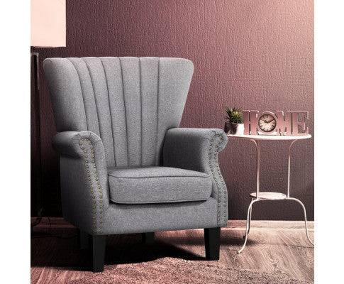 RHIANNE FABRIC UPHOLSTERED ACCENT CHAIR - GREY