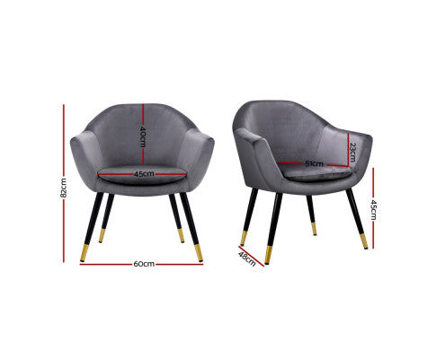 ZACHARY VELVET FABRIC ACCENT CHAIR - GREY