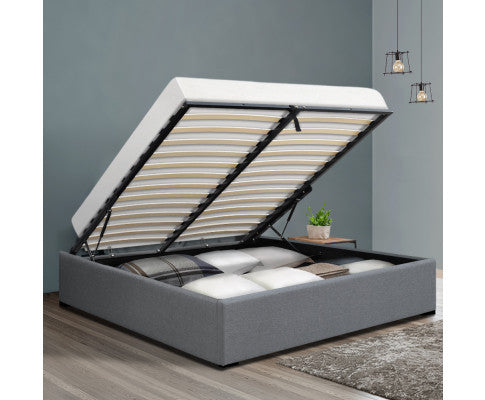 QUEEN ARMANI FABRIC BED WITH GAS LIFT - GREY