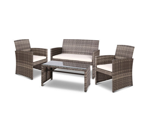 NORMA 4 PIECE OUTDOOR RATTAN LOUNGE SETTING - GREY
