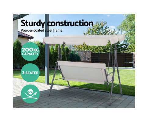 GENEVIEVE OUTDOOR 3 SEATER CANOPY SWING CHAIR - BEIGE