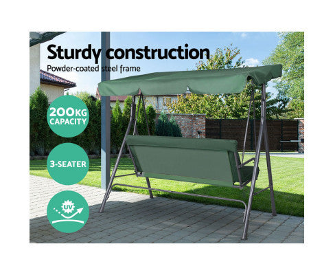 GENEVIEVE OUTDOOR 3 SEATER CANOPY SWING CHAIR - DARK GREEN