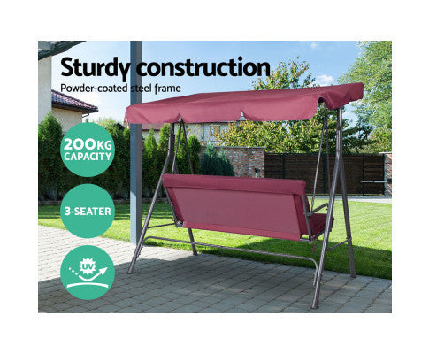 GENEVIEVE OUTDOOR 3 SEATER CANOPY SWING CHAIR - WINE RED
