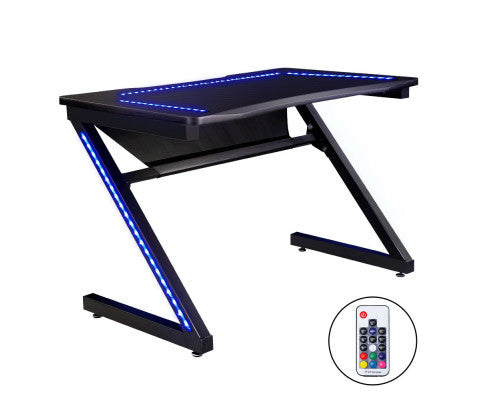 ELYSIAN COMPUTER GAMING RACER STYLE DESK WITH LED - BLACK