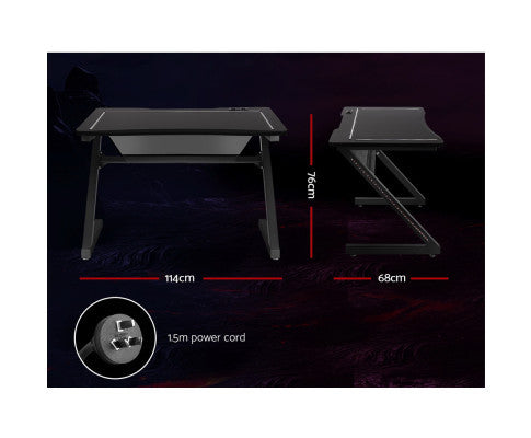 ELYSIAN COMPUTER GAMING RACER STYLE DESK WITH LED - BLACK