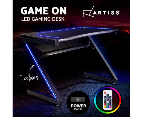ELYSIAN COMPUTER GAMING RACER STYLE DESK WITH LED - BLACK