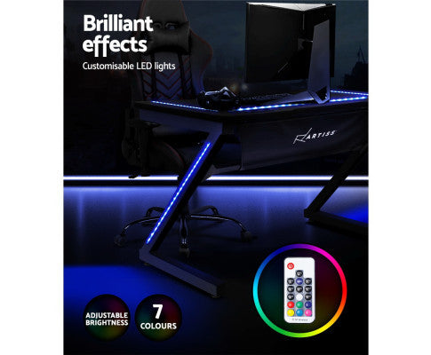 ELYSIAN COMPUTER GAMING RACER STYLE DESK WITH LED - BLACK