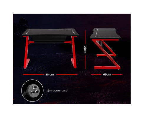 ELYSIAN COMPUTER GAMING RACER STYLE DESK WITH LED - BLACK & RED