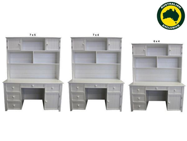 GEORGE (AUSSIE MADE) DESK & HUTCH WITH PICTURE FRAME DRAWER FRONTS COLLECTION - ASSORTED PAINTED COLOURS