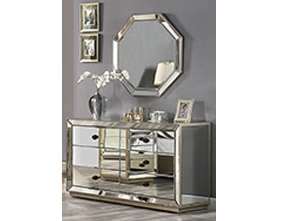 CONCEPCION MIRRORED 6 DRAWER DRESSING TABLE WITH MIRROR - SILVER