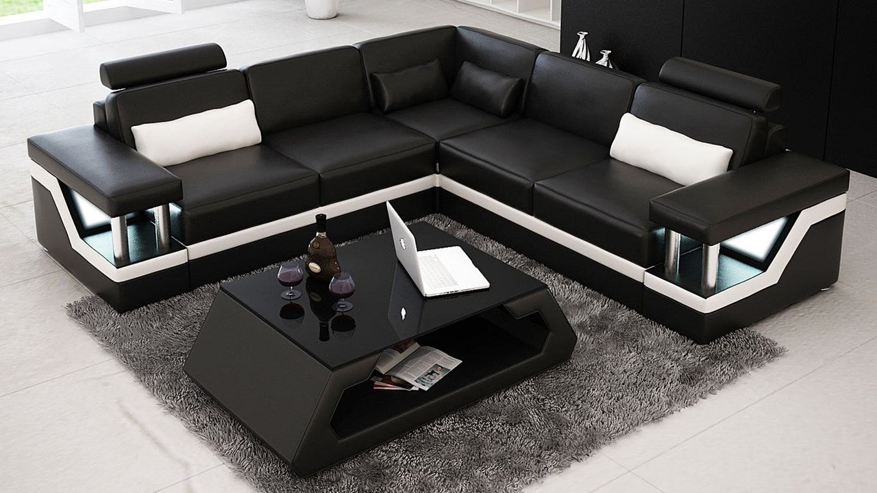 ALARIC 3 SEATER 100% LEATHER / LEATHERETTE COMBINATION CORNER LOUNGE SUITE ( MODEL-L6002B) - ASSORTED COLOURS