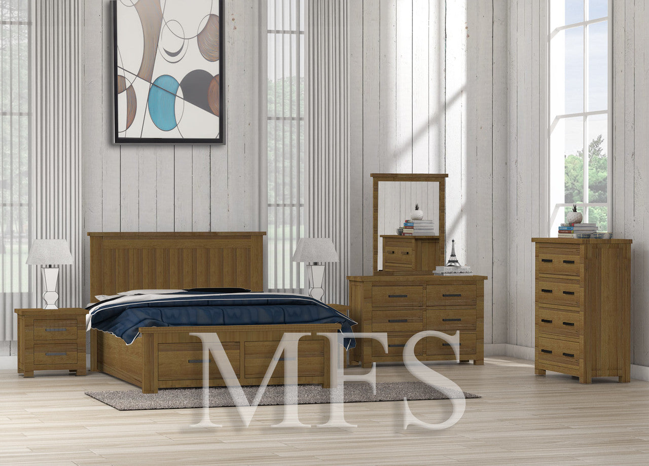 DOUBLE OR QUEEN HAMERTON (CUSTOM MADE) 5 PIECE (DRESSER) BEDROOM SUITE - ASSORTED COLOURS