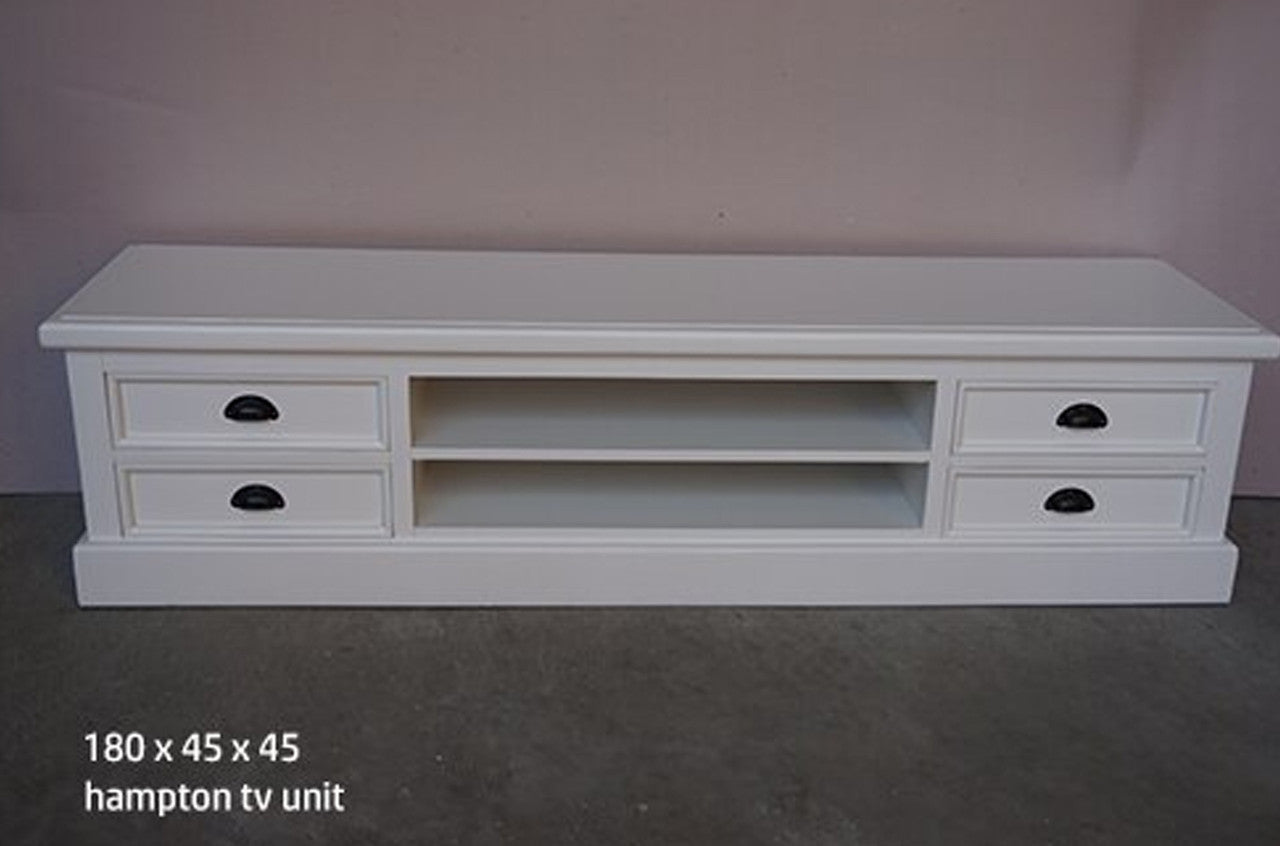 HAMPTONS LOWLINE ENTERTAINMENT UNIT WITH FOUR(4) DRAWER - 450(H) X 1800(W) -WHITE