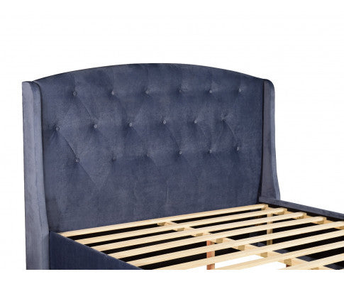 QUEEN PIXIE FABRIC BED WITH UNDERBED DRAWERS - NAVY BLUE