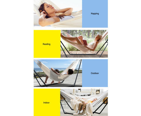 LINNET OUTDOOR HAMMOCK BED WITH STEEL FRAME STAND - CREAM