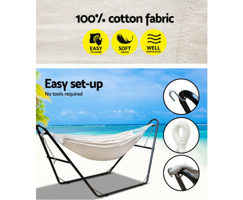 LINNET OUTDOOR HAMMOCK BED WITH STEEL FRAME STAND - CREAM