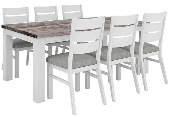HOMESTEAD 7 PIECE DINING SETTING - 1900(W) x 1000(D) - WHITE