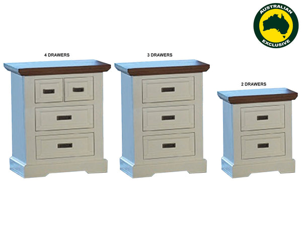 HAMPTONS (AUSSIE MADE) BEDSIDE TABLE COLLECTION - ASSORTED STAINED / PAINTED COLOURS