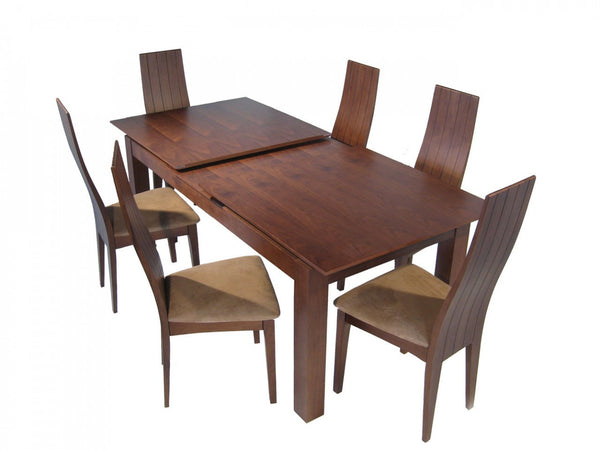 HANNA 7 PIECE EXTENSION DINING SETTING WITH BEIGE CHAIRS - 1800/2255(L) x 900(W) - WALNUT