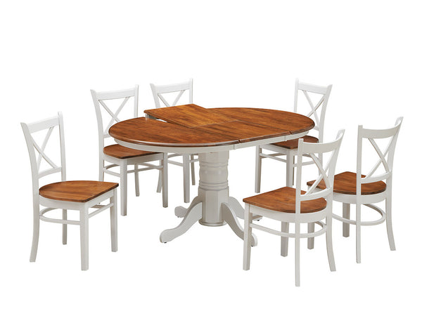 HOBART 7 PIECE EXTENSION DINING SETTING - 1066/1500(W) x 1066(D) x WITH PEDESTAL BASE - BURNISH OAK / WHITE