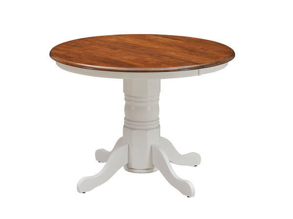 HOBART ROUND EXTENSION DINING TABLE WITH PEDESTAL BASE - BURNISH OAK / WHITE