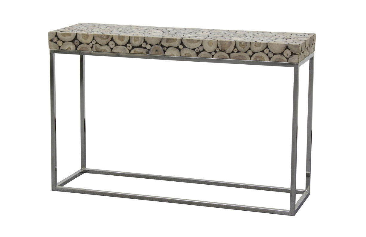 IBERIA DRIFTWOOD AND STAINLESS STEEL CONSOLE TABLE - 790(H) X 1200(W) X 390(D) - NATURAL/SILVER