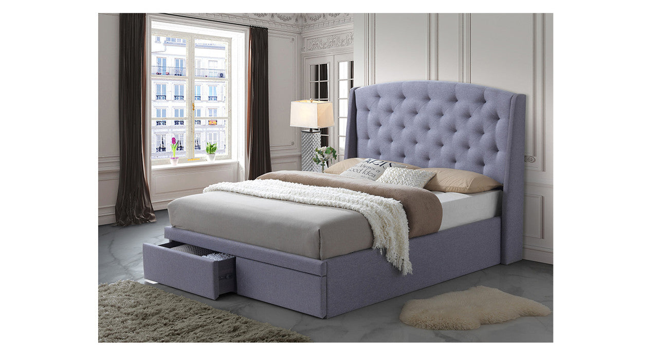 QUEEN TURQUOISE FABRIC BED WITH DRAWERS (IM-5733) - OATMEAL