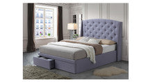 QUEEN TURQUOISE FABRIC BED WITH DRAWERS (IM-5733) - OATMEAL