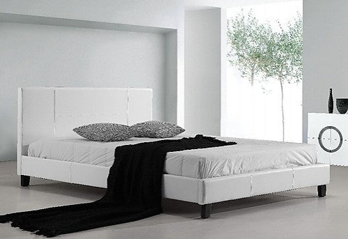 QUEEN PAIGE LEATHER BED FRAME - WHITE