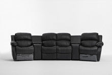 NIKKI 4 SEATER 100% LEATHER/ETTE COMBINATION HOME THEATRE ENTERTAINMENT LOUNGE SUITE WITH 4 RECLINERS - BLACK