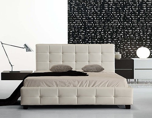 QUEEN CHARLOTTE LEATHER DELUXE BED FRAME - WHITE