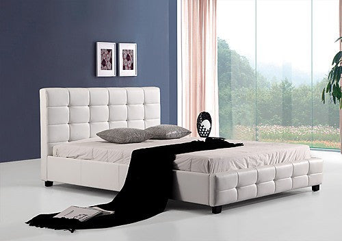 QUEEN CHARLOTTE LEATHER DELUXE BED FRAME - WHITE