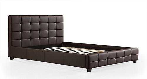 DOUBLE THORFINN LEATHER DELUXE BED FRAME - BROWN