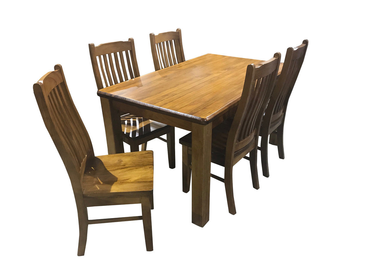 VERITY (VT) 7 PIECE DINING SETTING WITH NON-TAPERED SQUARE LEGS - 1800(W) X 1050(D) - GREYWASH , WALNUT , BALTIC