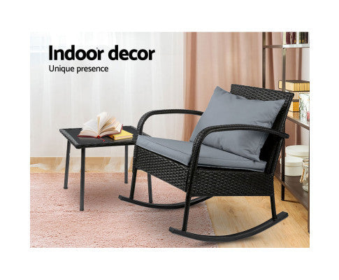 CLARENCE INDOOR/ OUTDOOR ROCKING CHAIR WITH TABLE - BLACK