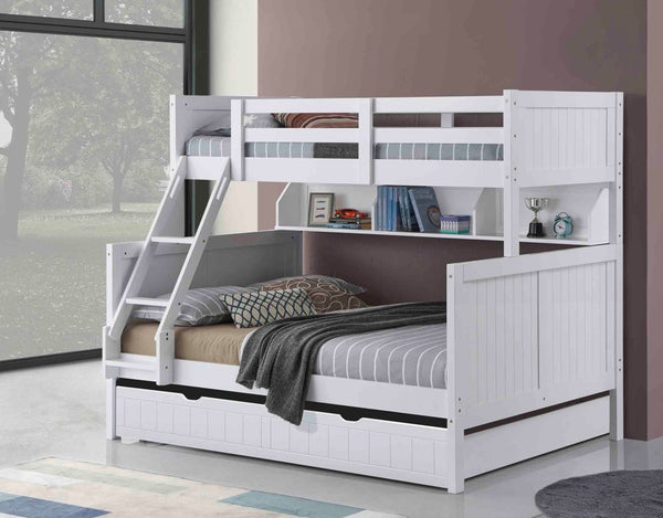 UNO SINGLE OVER DOUBLE (TRIO) BUNK BED WITH MATCHING SINGLE FITTED TRUNDLE BED - WHITE