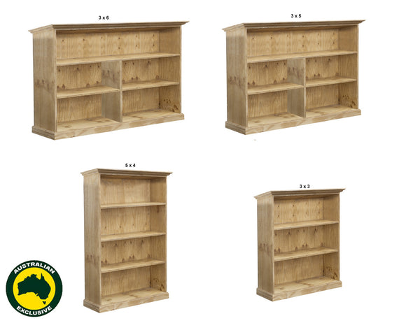 INDUSTRIALISED (AUSSIE MADE) LOWLINE BOOKCASE COLLECTION - ASSORTED STAINED COLOURS