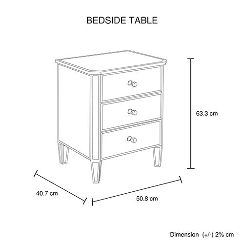 GABBY 3 DRAWER MIRRORED BEDSIDE TABLE - 630(H) x 510(W) - SILVER