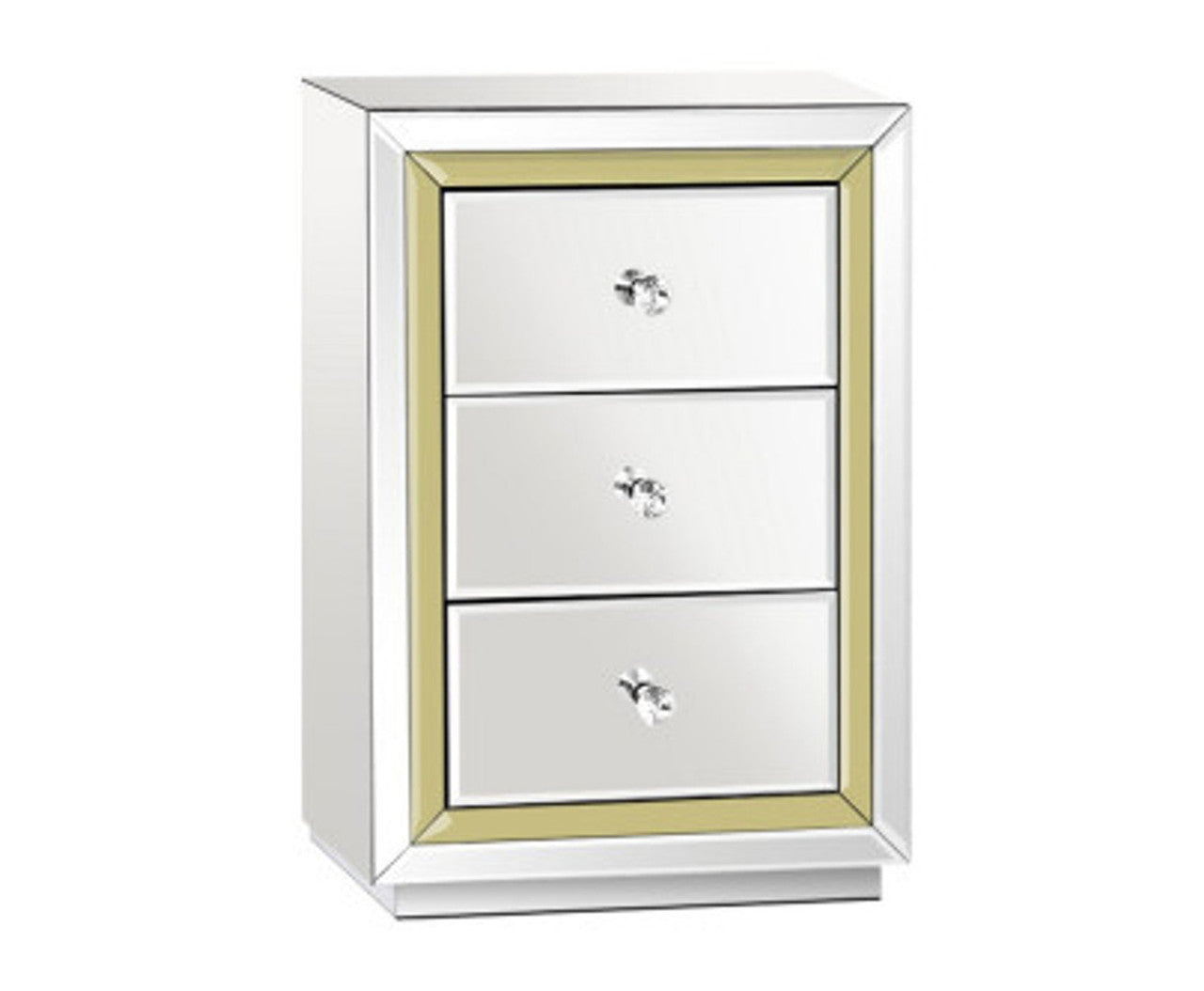 JEPERSON 3 DRAWER MIRRORED BEDSIDE TABLE - SILVER & GOLD