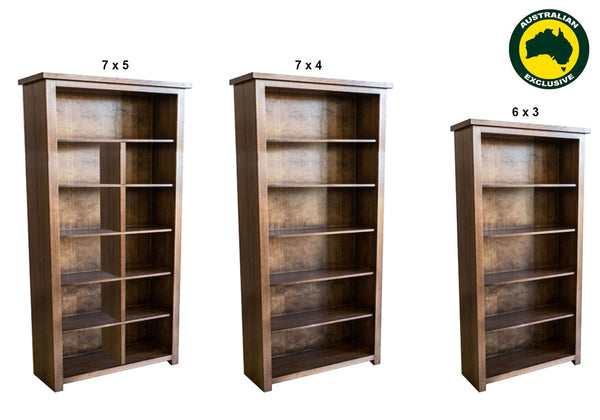 JACKIE (AUSSIE MADE) HIGHLINE STANDARD BOOKCASE COLLECTION - TASMANIA OAK COMBINATION - ASSORTED STAINED COLOURS