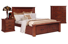 QUEEN MAICA TIMBER PANEL BED WITH 2 DRAWERS - LIGHT MAHOGANY