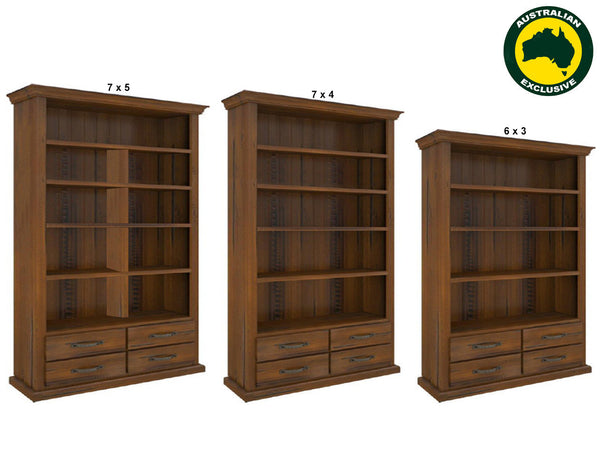 JAMAICA (AUSSIE MADE) HIGHLINE BOOKCASE COMBO COLLECTION - ASSORTED STAINED COLOURS