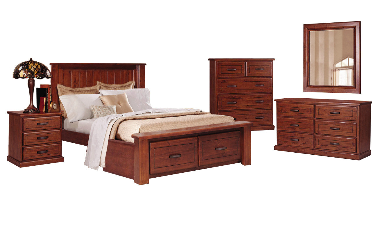 MAICA KING 5 PIECE (DRESSER) BEDROOM SUITE WITH 2 DRAWERS - LIGHT MAHOGANY