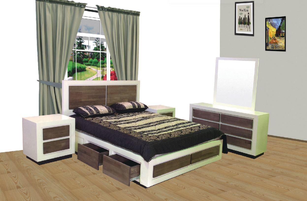 QUEEN JARED (AUSSIE MADE) TASSIE OAK BED WITH 4 UNDER BED STORAGE DRAWERS - MULTI TONE